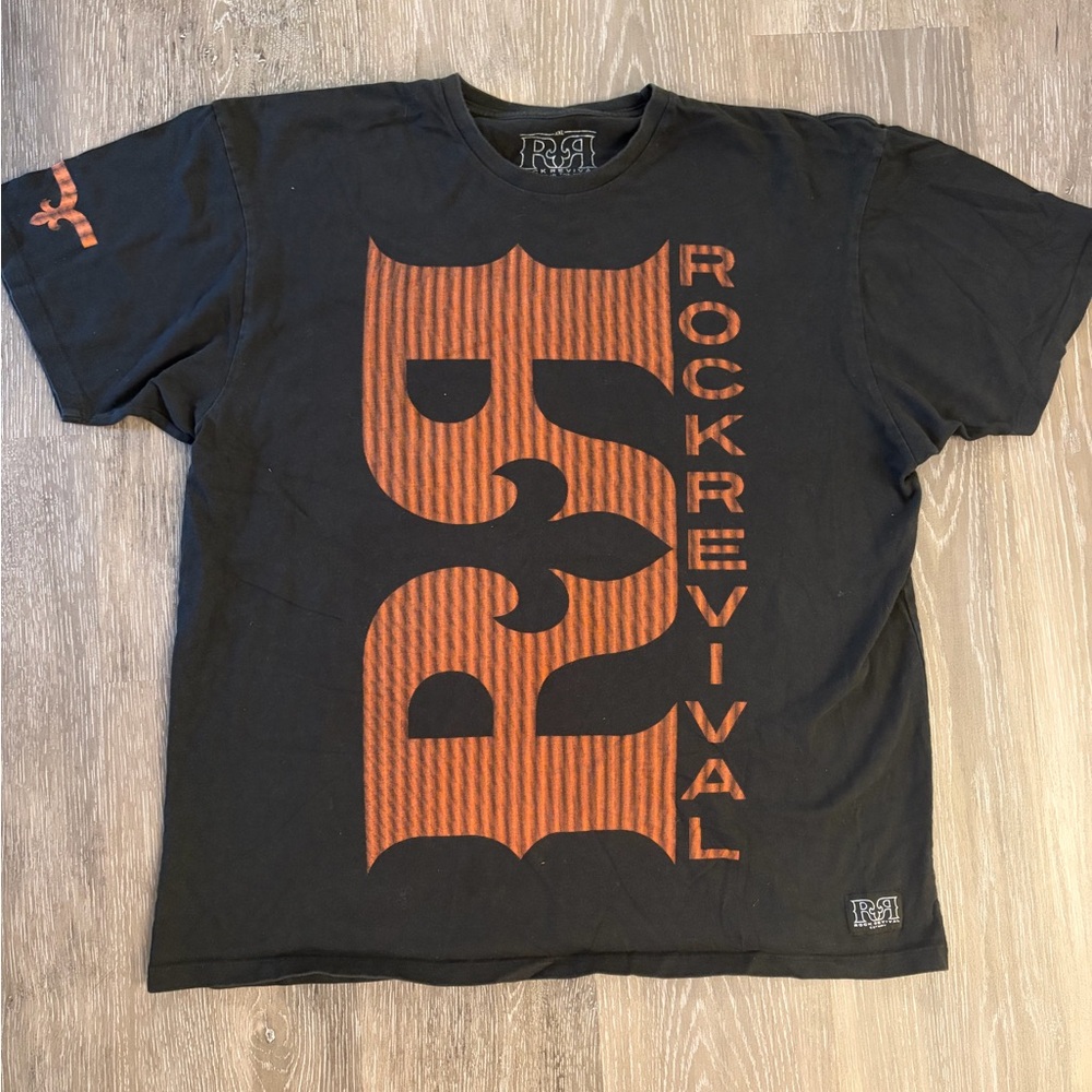 Rock Revival Black Short-Sleeve Tee with Orange Graphic Logo